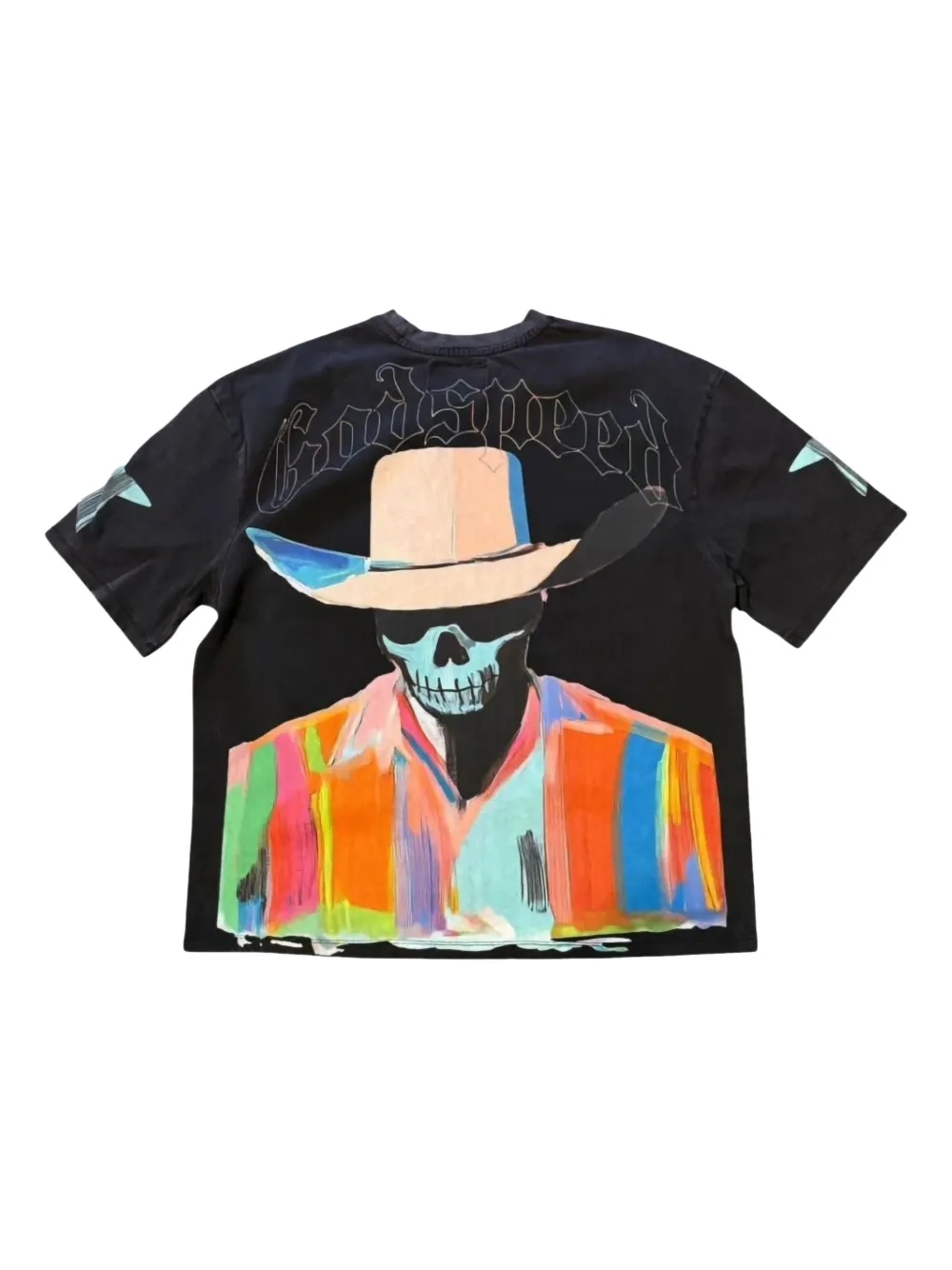 Godspeed New York street scene with graphic tee detail